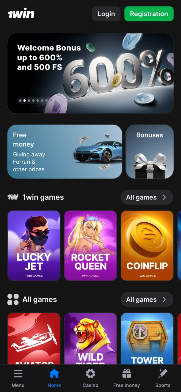 Navigate to 1win licensed Indian homepage.