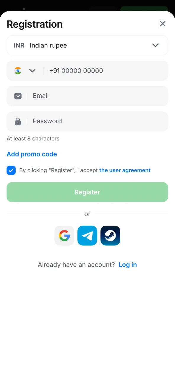 Fill 1win registration fields to start playing securely.