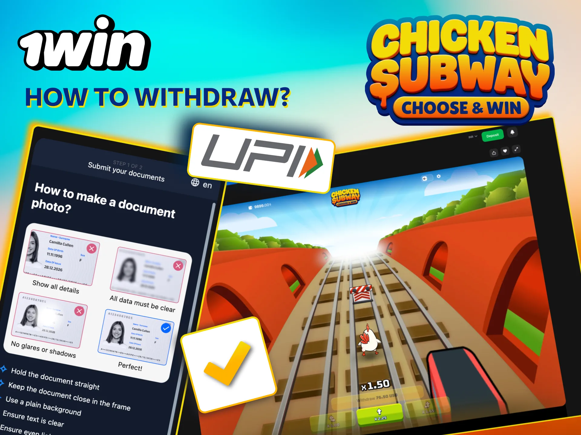 Withdraw winnings from 1win Chicken Subway after verification choose method confirm and track.