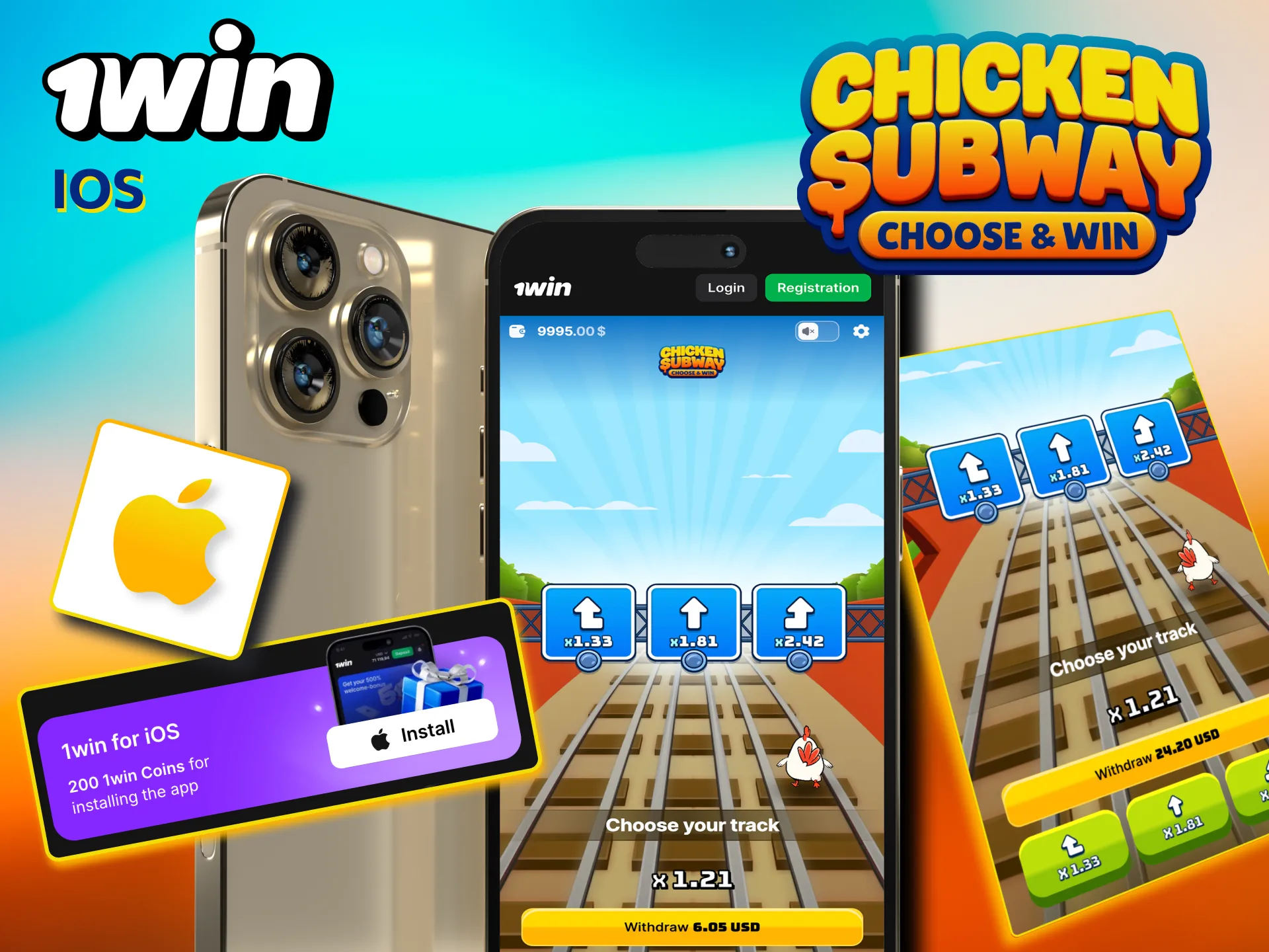 Install Chicken Subway iOS app easily with 1win instructions.