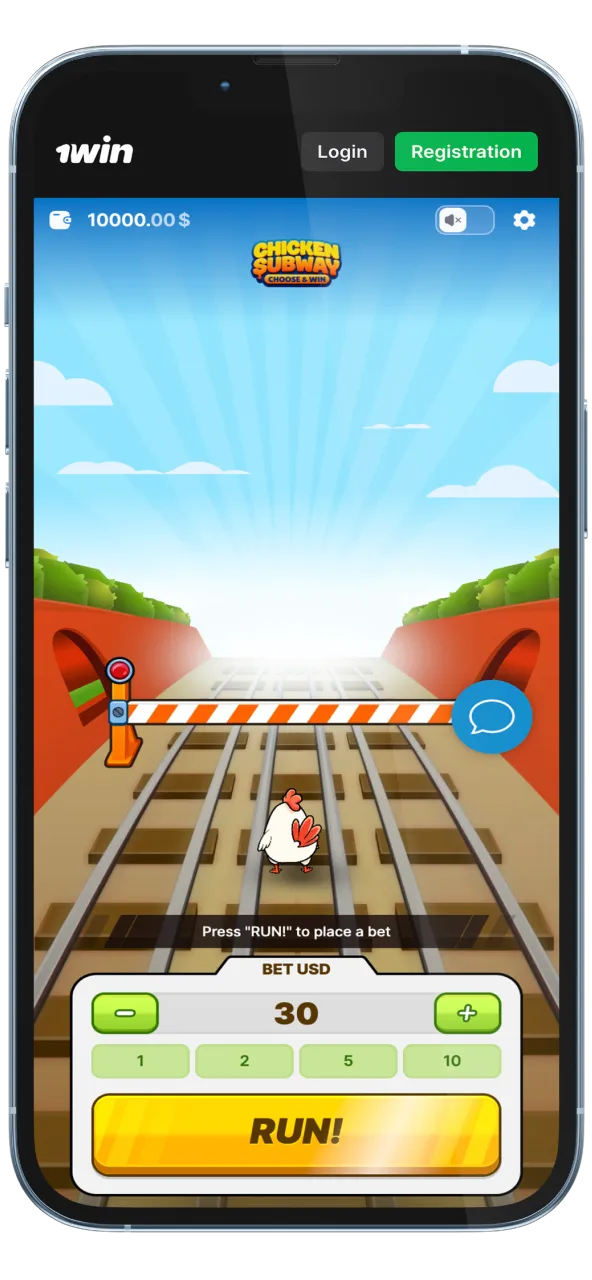 Launch Chicken Subway instantly via 1win mobile.