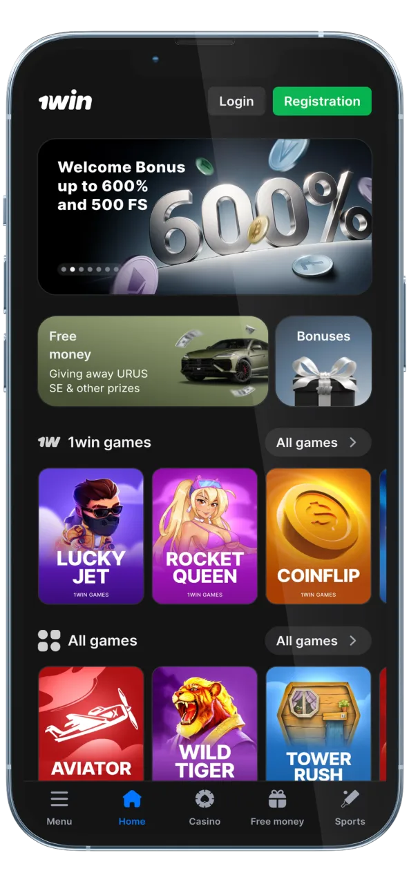 Explore 1win mobile homepage for instant gaming.