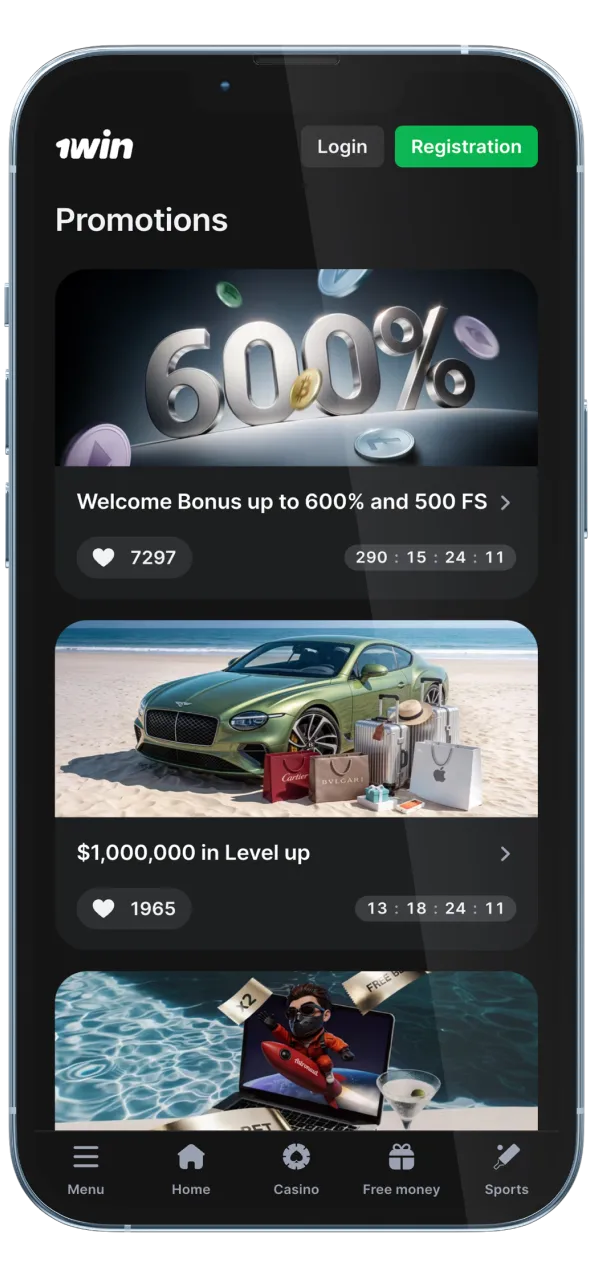 Claim rewards with 1win mobile bonuses and offers.