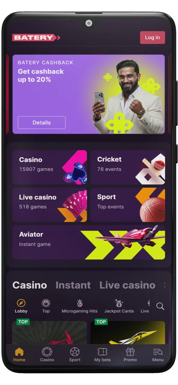 Open browser to access Batery casino platform.