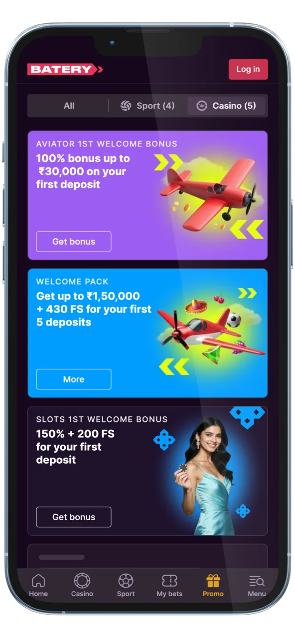 Exclusive bonuses and promotions in the Batery app.
