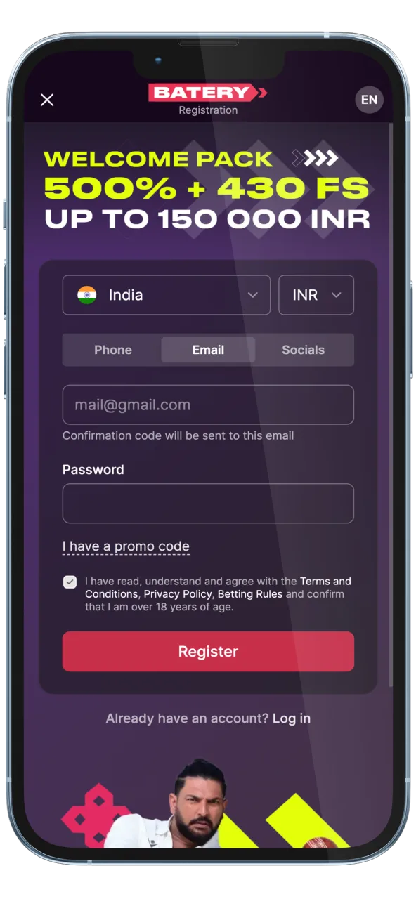 Register easily in the Batery mobile app.