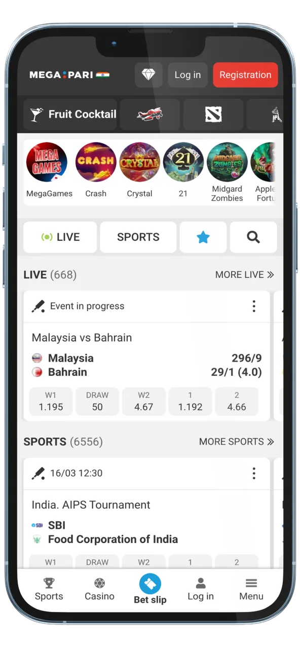 Megapari mobile homepage with user‑friendly design.