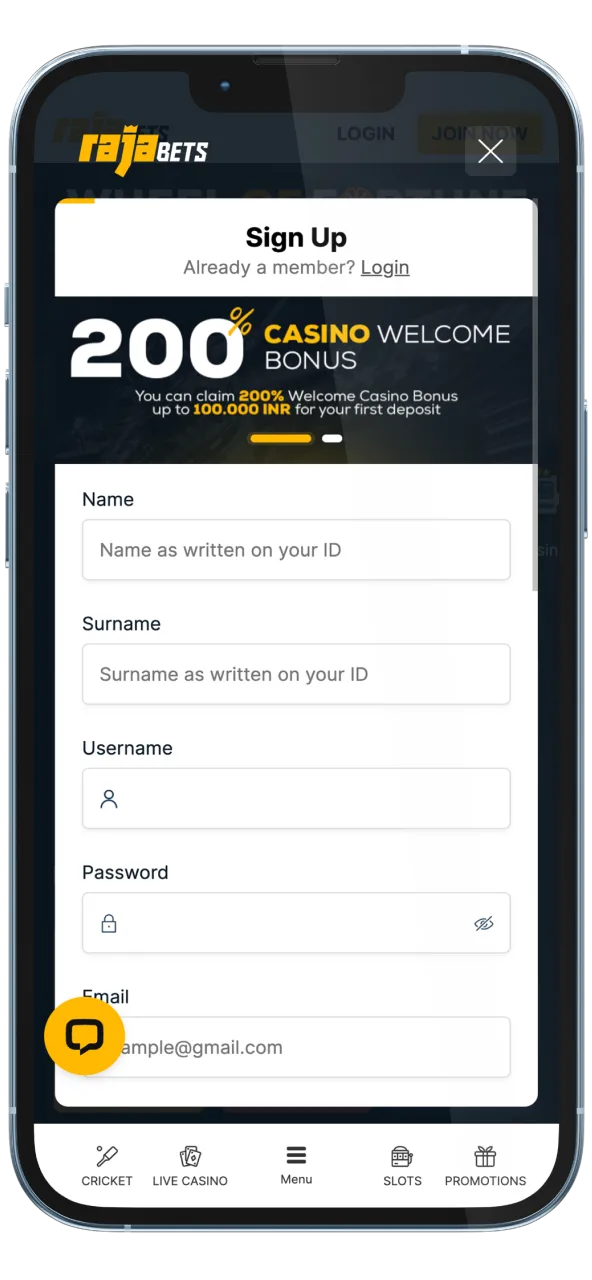 Fast registration process at Rajabets mobile casino.