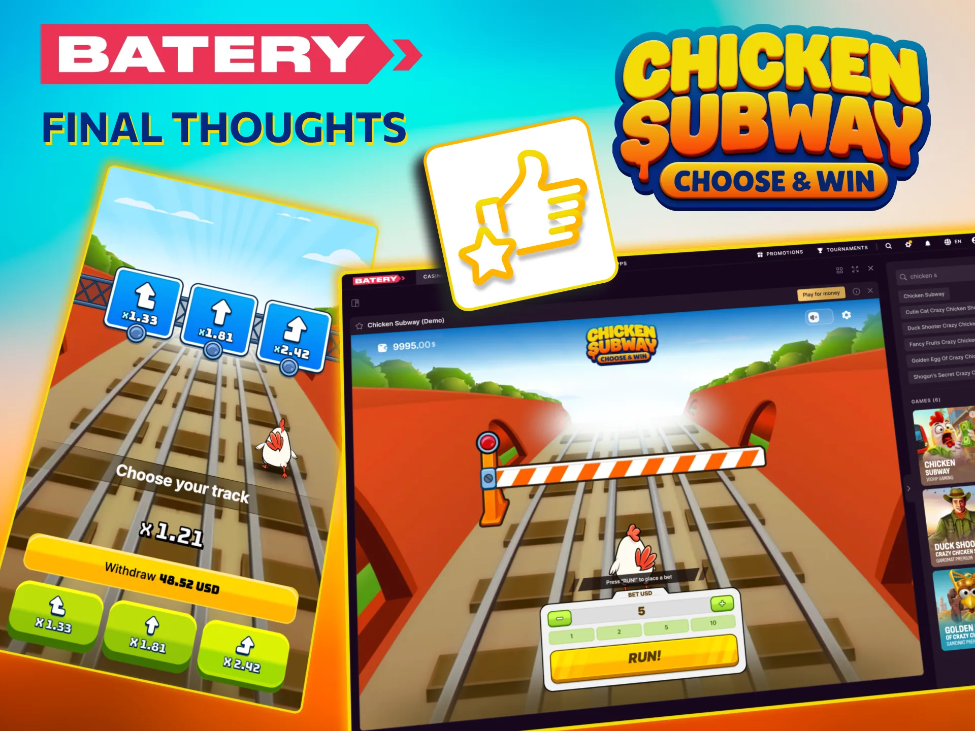 Enjoy Batery Chicken Subway with demo mode and mobile support.