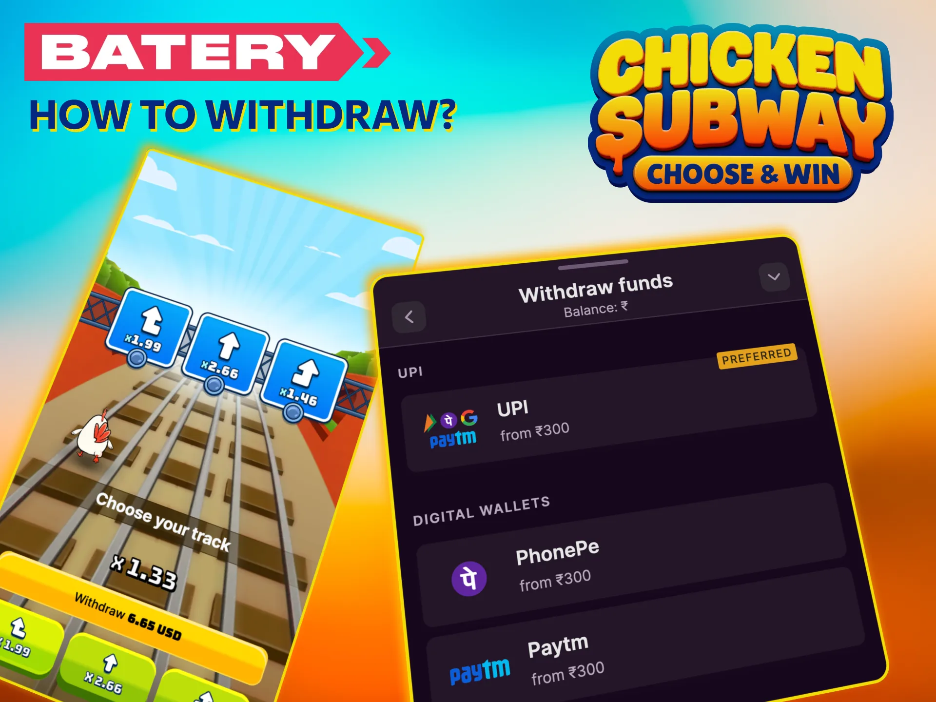 Withdraw winnings from Batery Chicken Subway after account verification.