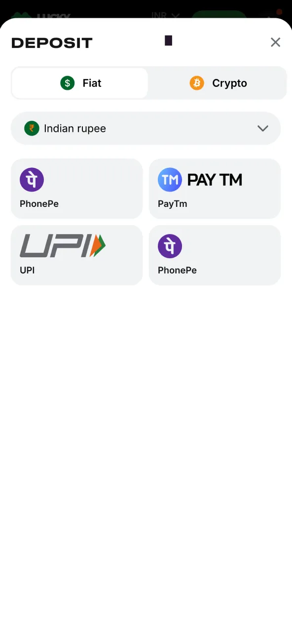 Make a deposit on Lucky Star using UPI or Paytm.