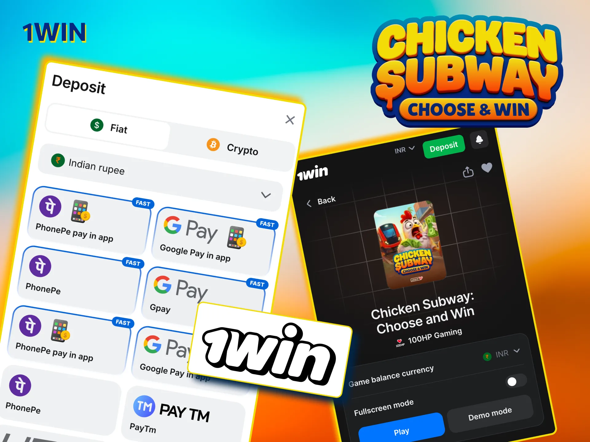 Play Chicken Subway on 1win casino with UPI and crypto options.