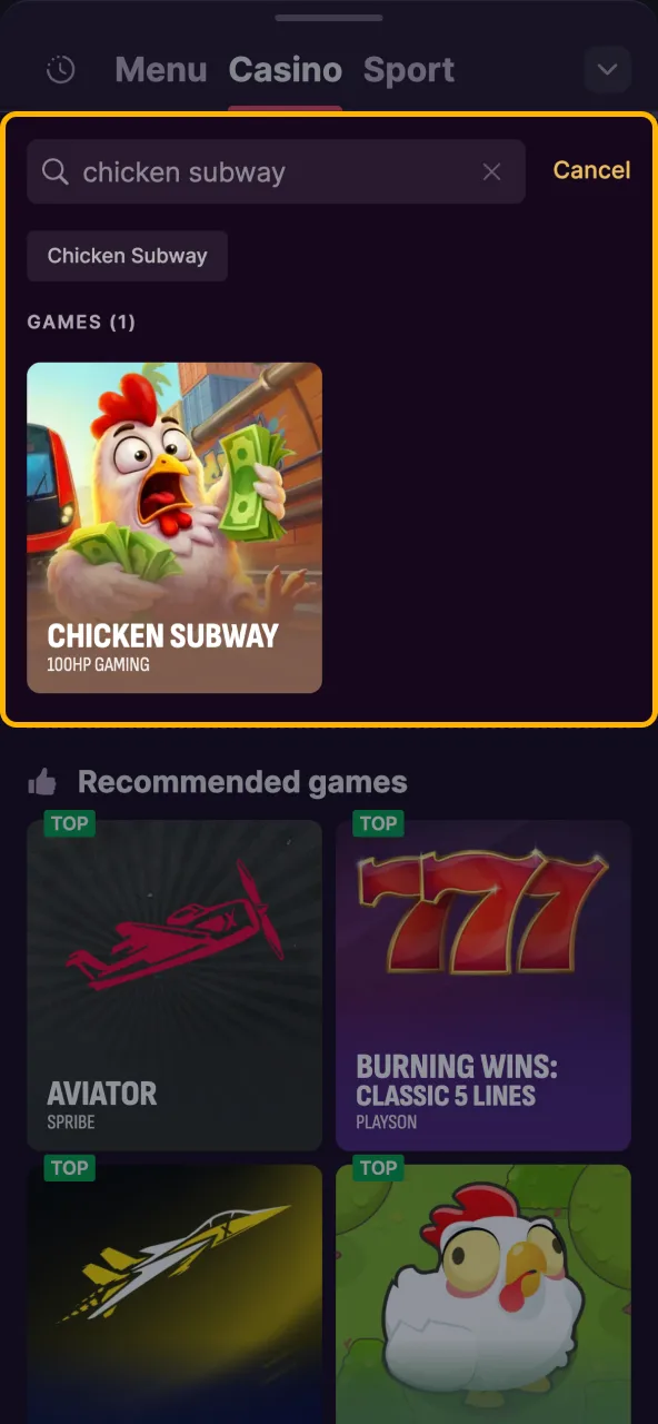 Locate Chicken Subway in crash section on Batery platform.
