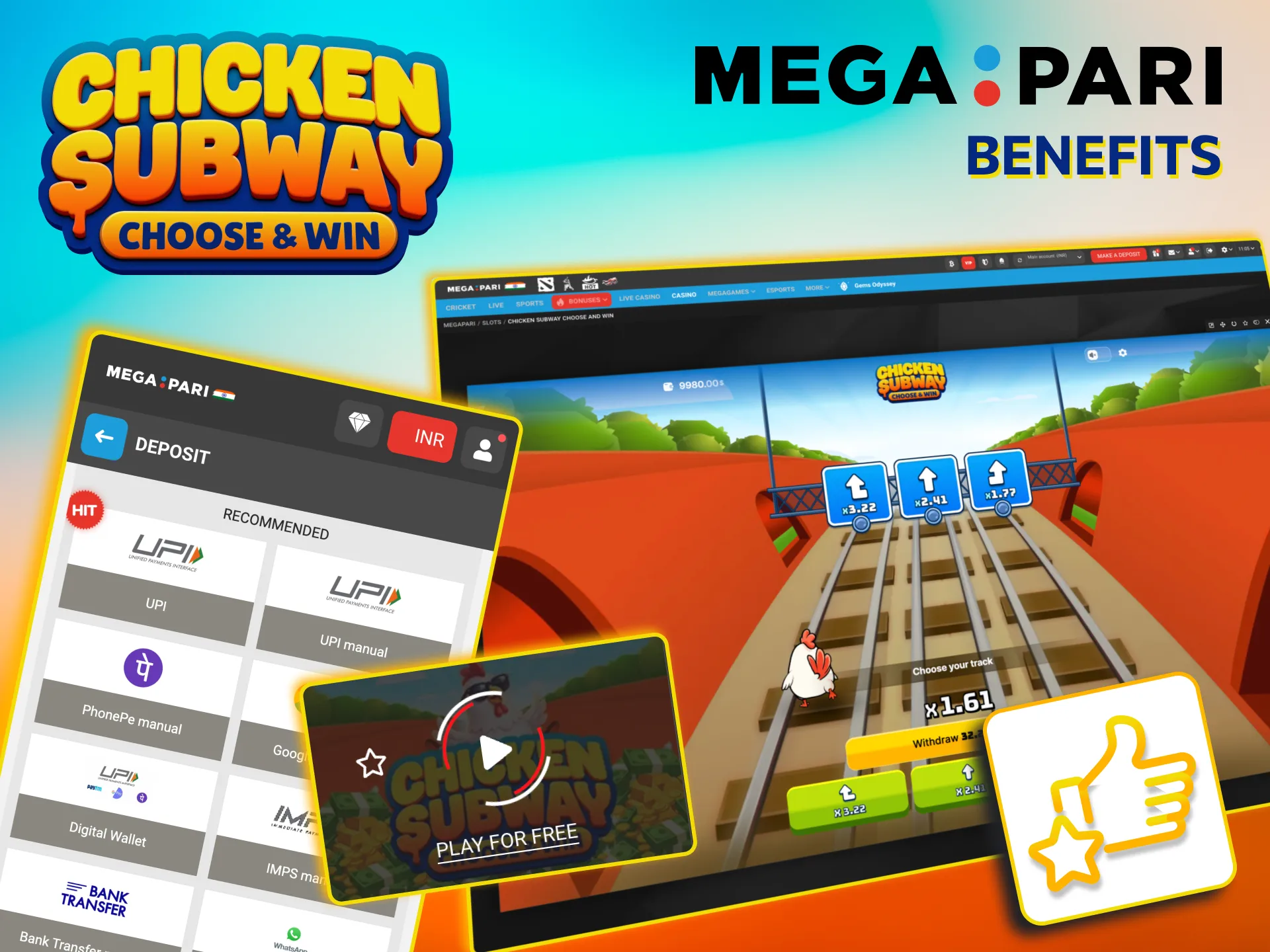Secure Megapari Chicken Subway with 24/7 Hindi chat support.