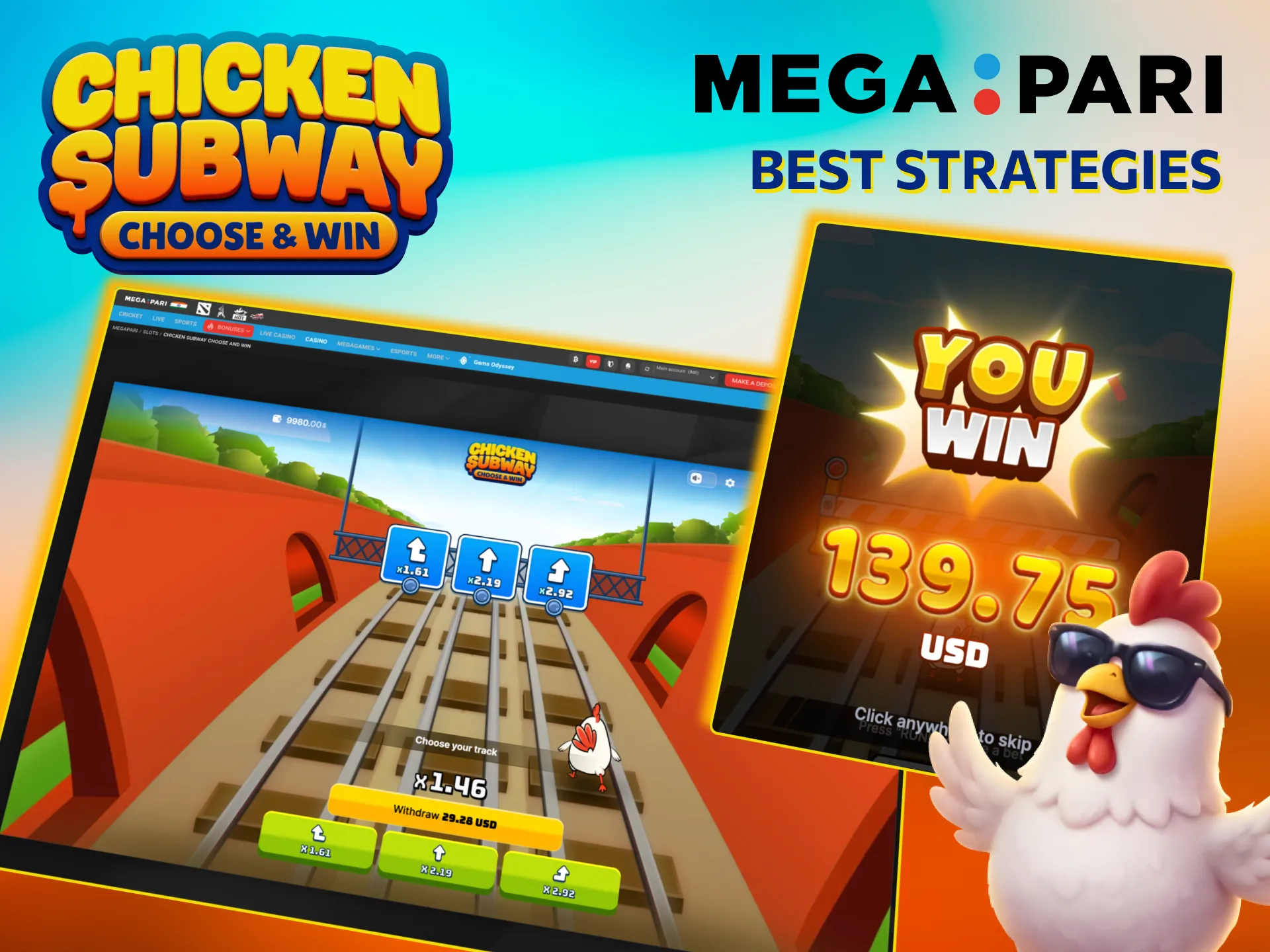Megapari Chicken Subway demo mode helps test winning strategies.