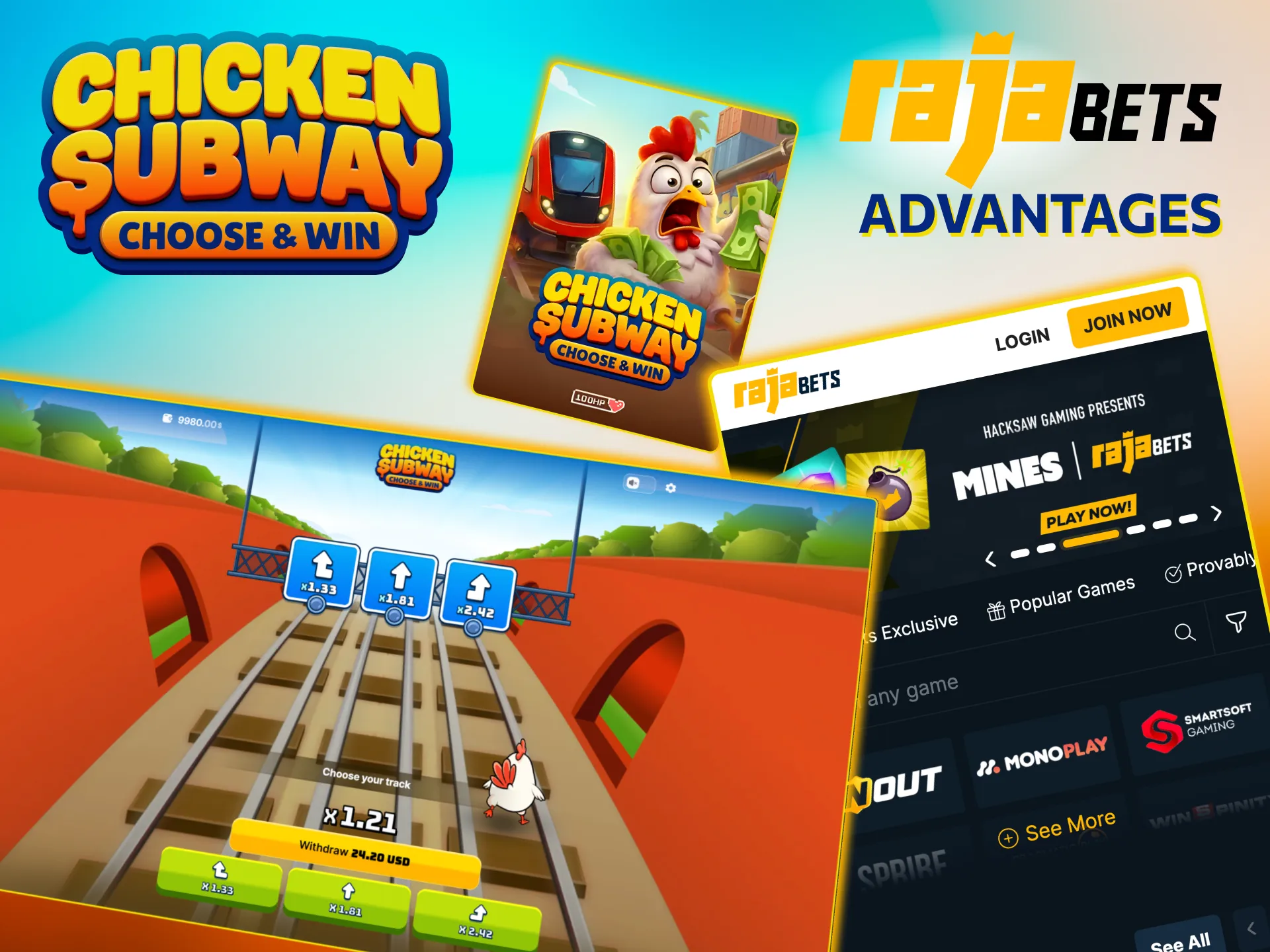Track multipliers in Rajabets Chicken Subway live statistics panel.