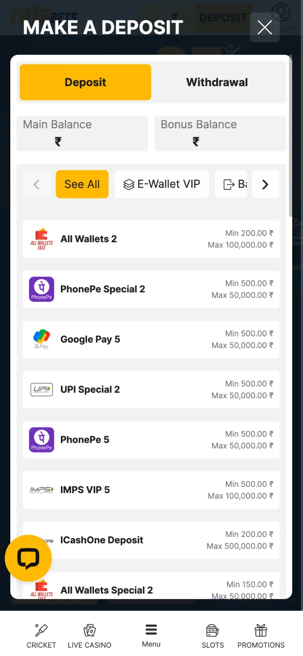 Secure Rajabets deposit via supported Indian payment methods.