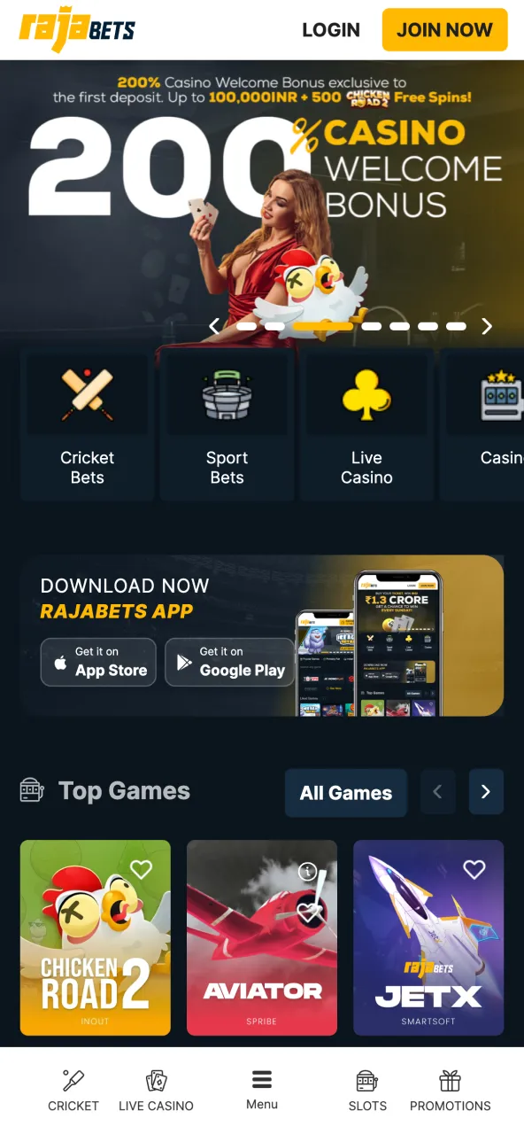 Open official Rajabets website.
